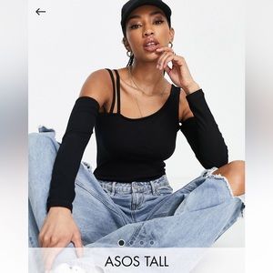 ASOS DESIGN TALL asymmetric one shoulder bodysuit in black